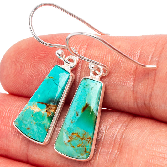 Turquoise drop earrings in .925 sterling silver, rectangular stone with gold matrix