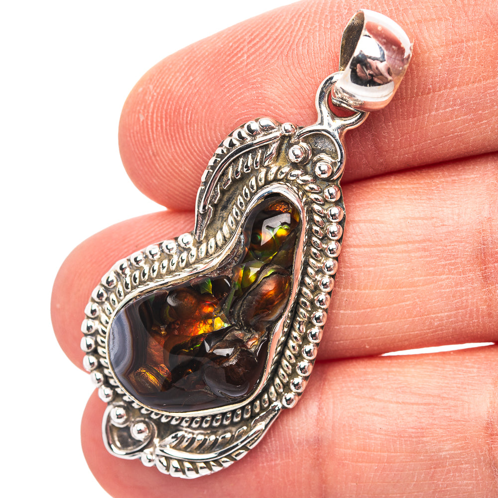 Premium Southwestern Style Mexican Fire Agate Pendant 1 7/8" (.925 Sterling Silver)