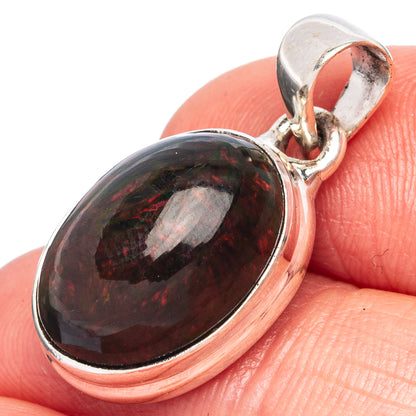 Large Rare Black Opal Pendant 1 1/8" (925 Sterling Silver) P43456