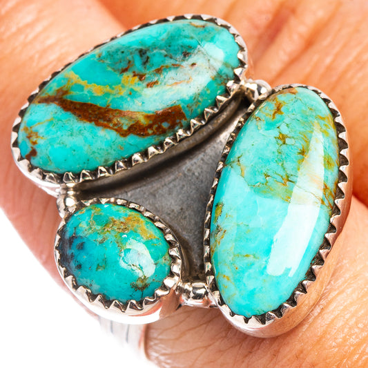 Sterling silver ring with turquoise oval cabochons and scalloped bezel settings