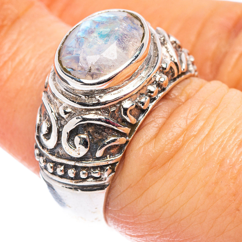 Rainbow Moonstone Filigree Style Ring Size 7 (.925 Sterling Silver)
