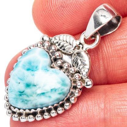 Larimar Heart Pendant 1 3/8" (925 Sterling Silver) P41731
