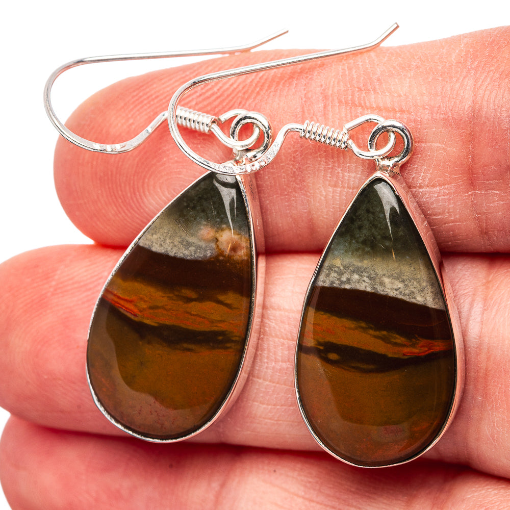 Premium Polychrome Jasper Earrings 1 5/8" (.925 Sterling Silver)