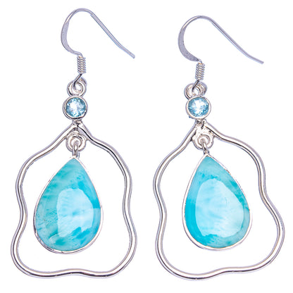 Signature Larimar, Blue Topaz Earrings 2 1/8" (.925 Sterling Silver)