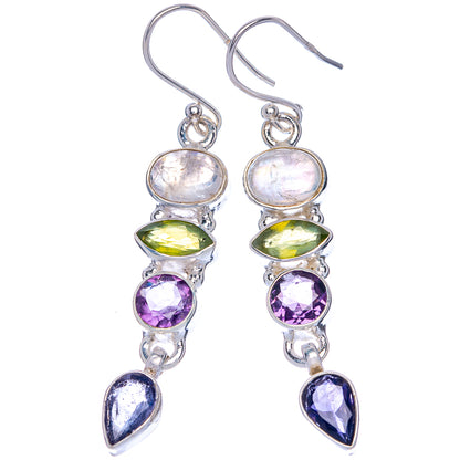 Rainbow Moonstone, Peridot, Amethyst, Tanzanite Earrings 2 1/8" (925 Sterling Silver) E433051