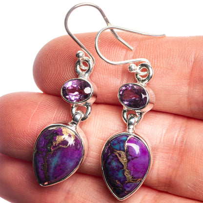 Purple Copper Composite Turquoise, Amethyst 925 Sterling Silver Earrings 1 5/8"