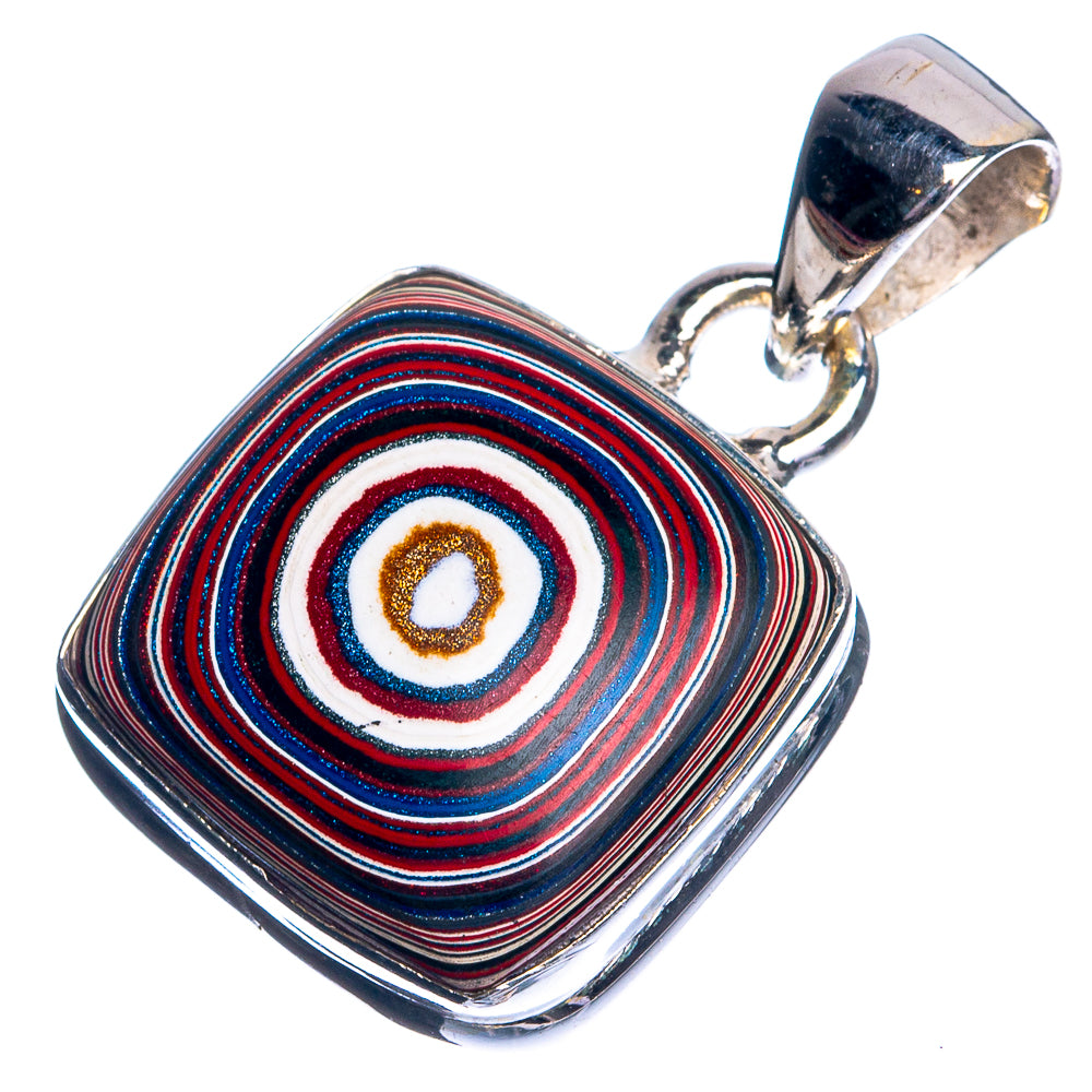 Sterling silver pendant with multicolor striped square inlay and top bail