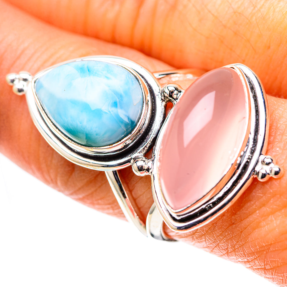 Large Rose Quartz, Larimar 925 Sterling Silver Ring Size 8 (925 Sterling Silver) RING139660