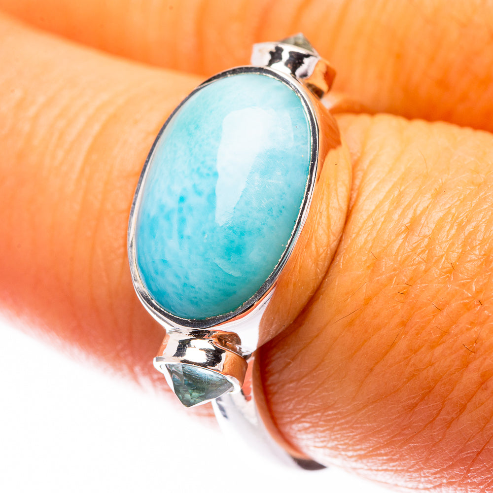 Premium Larimar, Blue Topaz Ring Size 8 (925 Sterling Silver) R141858