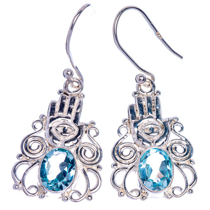 Blue Topaz Hand Eye Earrings 1 1/2" (925 Sterling Silver) E433563