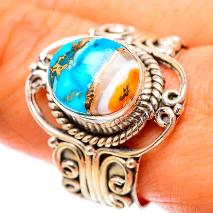 Spiny oyster turquoise ring, size 10, oval stone in ornate 925 sterling silver setting