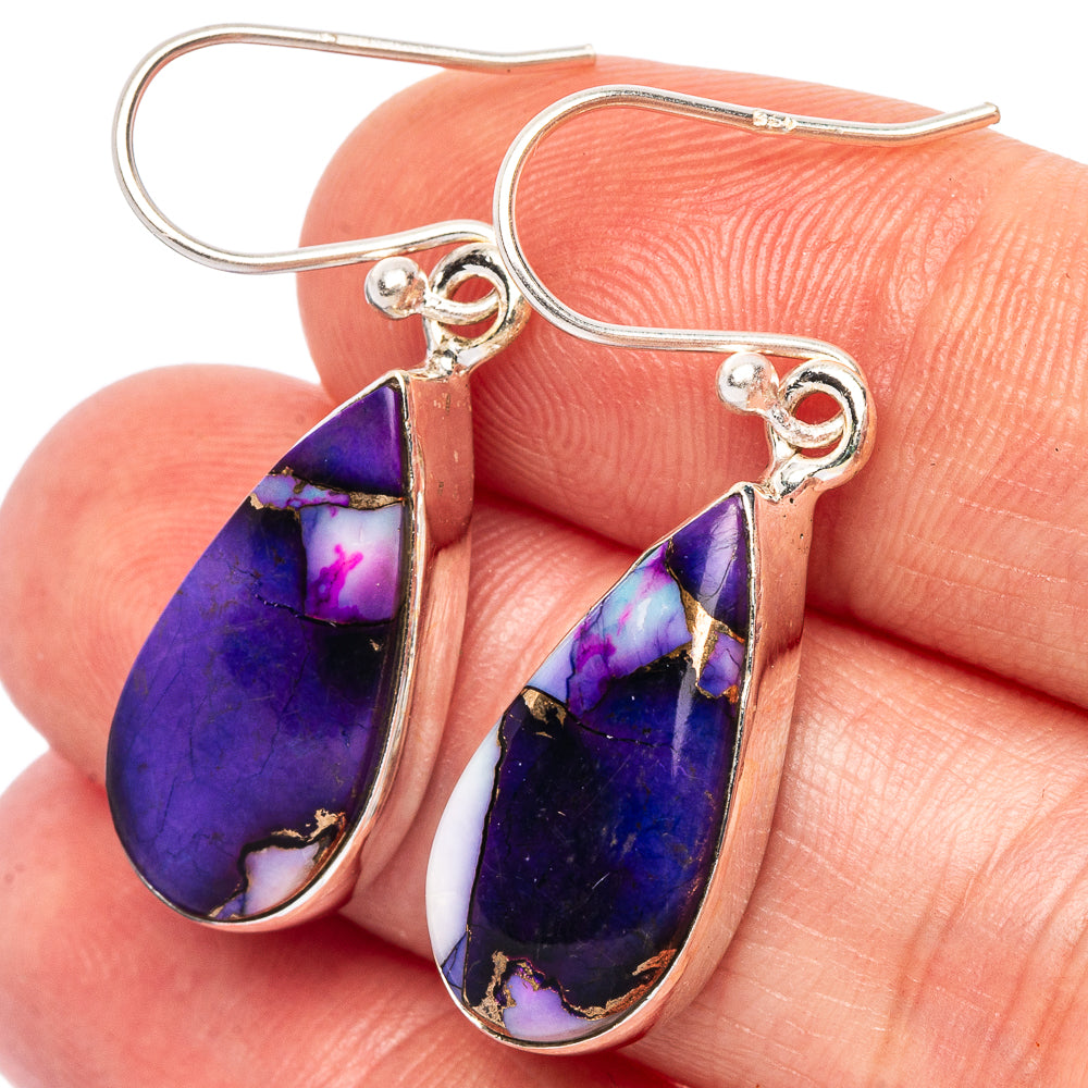 Purple-blue composite turquoise teardrop earrings with 925 silver hooks