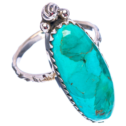 Turquoise teardrop cabochon ring in .925 sterling silver with carved shoulders
