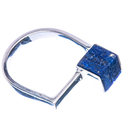 Sterling silver ring with blue square lapis lazuli stone and open band