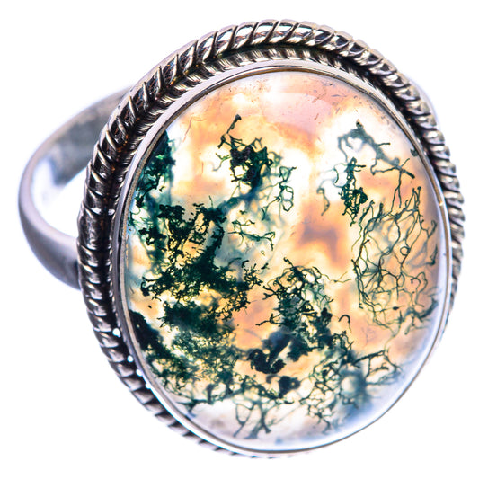 Large Green Moss Agate 925 Sterling Silver Ring Size 11.25