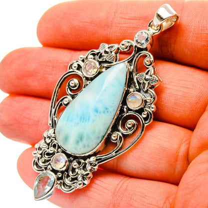 Signature Larimar, Rainbow Moonstone, Blue Topaz Pendant 2 1/2" (925 Sterling Silver) PD37839