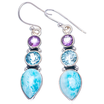 Premium Larimar, Blue Topaz, Amethyst Earrings 1 5/8" (.925 Sterling Silver)