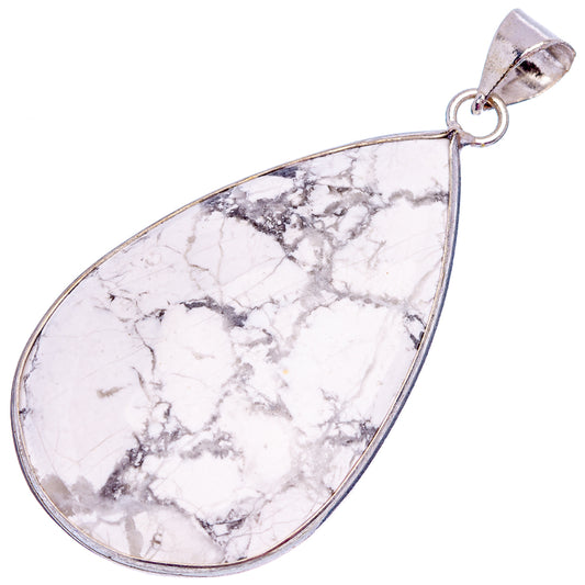 Howlite teardrop pendant in silver plating, white marbled stone with round top loop