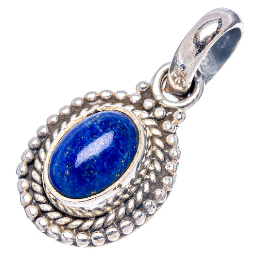 Beaded oval lapis lazuli pendant charm with sterling silver bail, .925 marked.