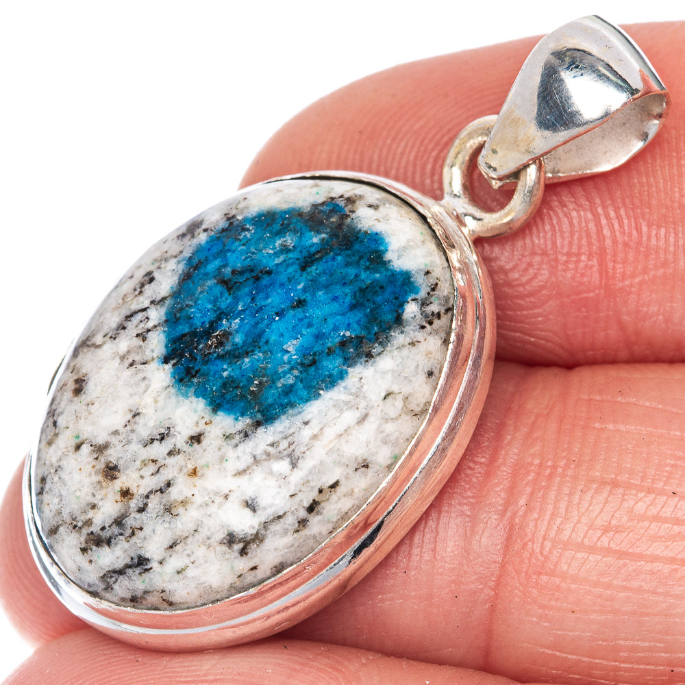 Sterling silver azurite pendant with oval blue stone in bezel setting
