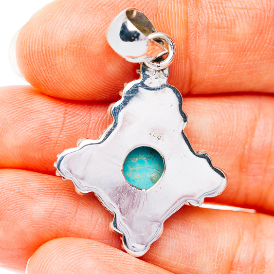 Southwestern Style Kingman Turquoise Pendant 1 3/8" (.925 Sterling Silver)