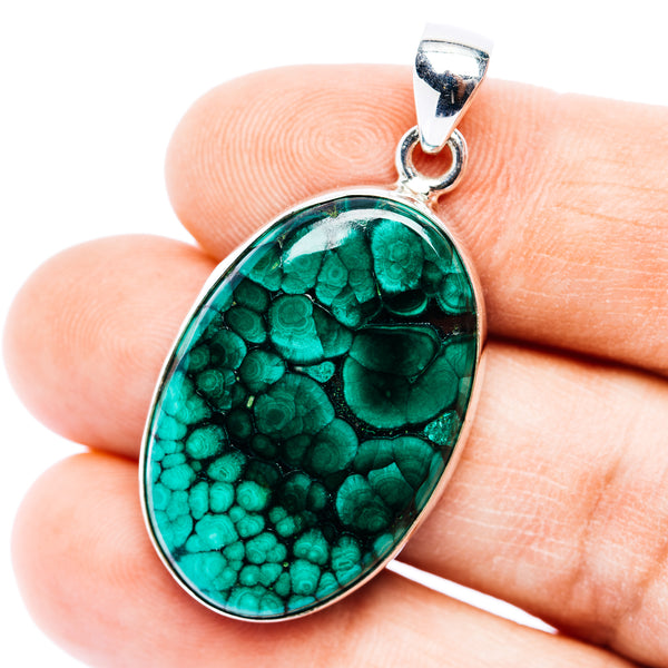 Premium Flower Malachite Pendant 1 5/8" (.925 Sterling Silver)