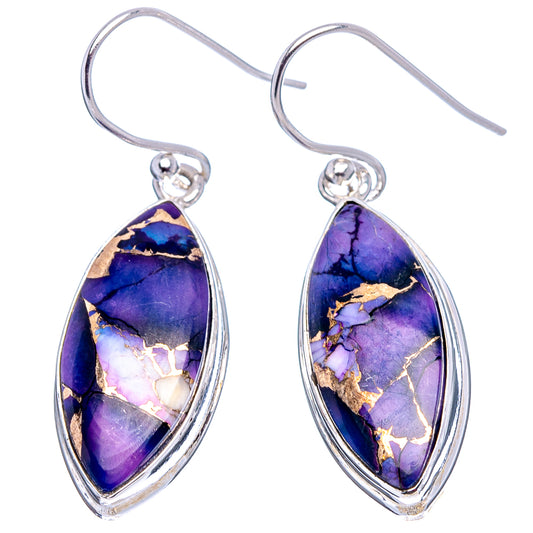 Sterling silver teardrop earrings featuring purple-blue stone inlaid panels