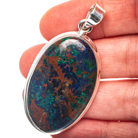 Azurite In Chrysocolla Pendant 2 1/8" (.925 Sterling Silver)