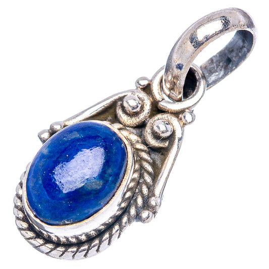 Lapis lazuli pendant in oval bezel of .925 sterling silver, ornate leaf detail