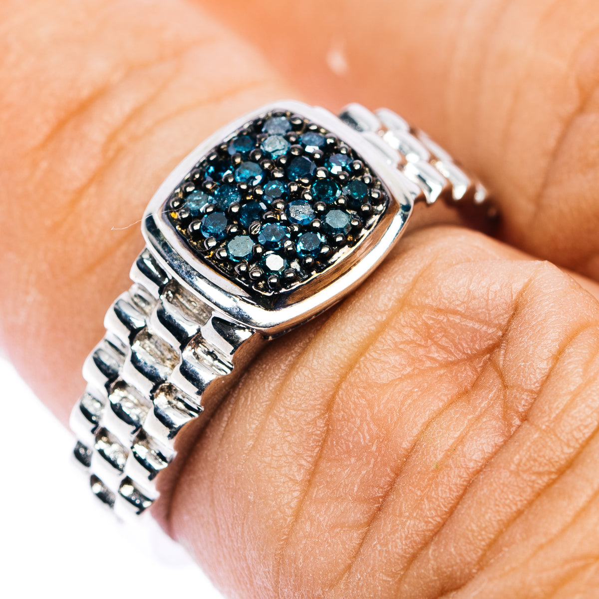 Blue Diamond Ring Size 6.75 (.925 Sterling Silver)