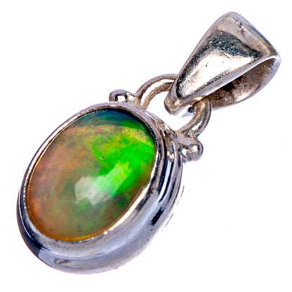 Rounded oval Ethiopian opal pendant in 925 sterling silver with top bail