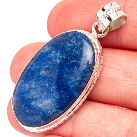 Blue dumortierite oval pendant in .925 sterling silver with bezel setting.