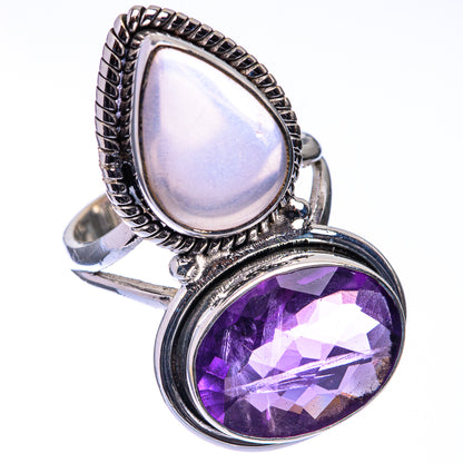 Large Amethyst, Rose Quartz Ring Size 6.5 (925 Sterling Silver) R141243