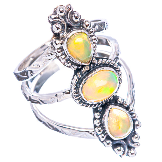 Sterling silver opal ring with three oval Ethiopian opal stones, openwork setting, size 8.75