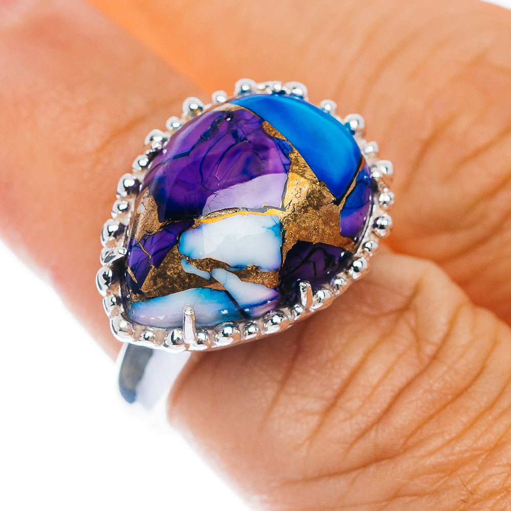 Exclusive Violet Blue Dahlia Mohave Turquoise Ring Size 6.5 (.925 Sterling Silver)
