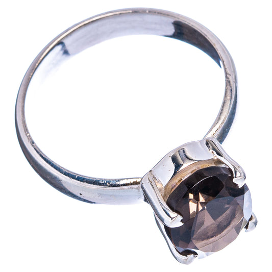 Sterling silver band with faceted smoky quartz oval, side view prong setting