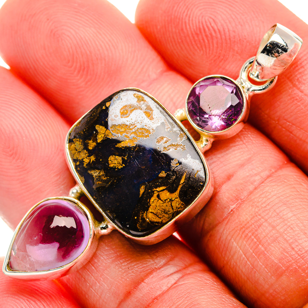 Boulder Opal, Amethyst Pendant 2 1/4" (925 Sterling Silver) PD38255