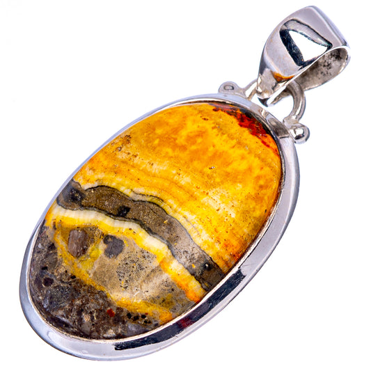 Bumblebee jasper oval pendant .925 sterling silver setting, yellow with dark banding