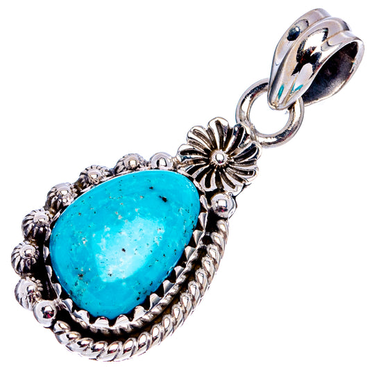Turquoise oval pendant in .925 sterling silver with rope bezel and flower accents