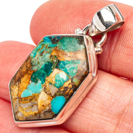 Turquoise matrix pendant with octagon bezel in .925 sterling silver, open bail