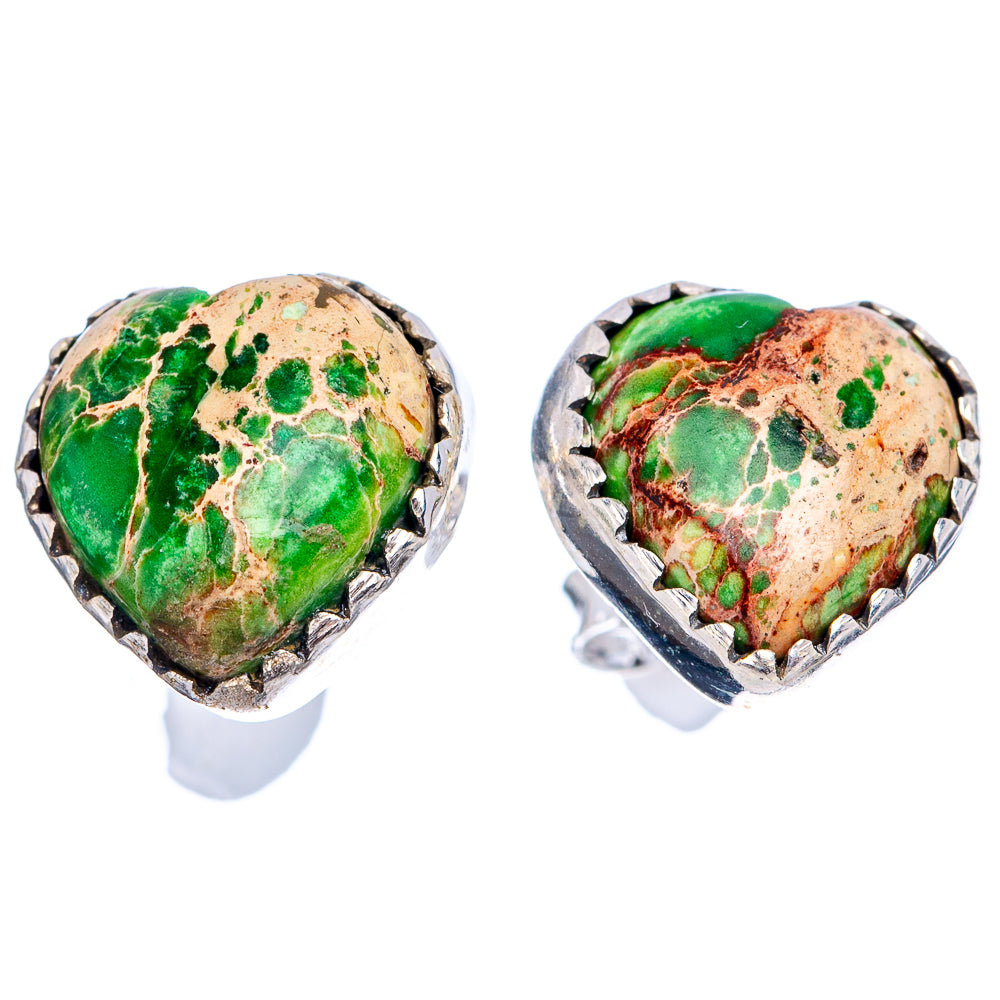 Sea Sediment Jasper Heart Earrings 1/2" (.925 Sterling Silver)