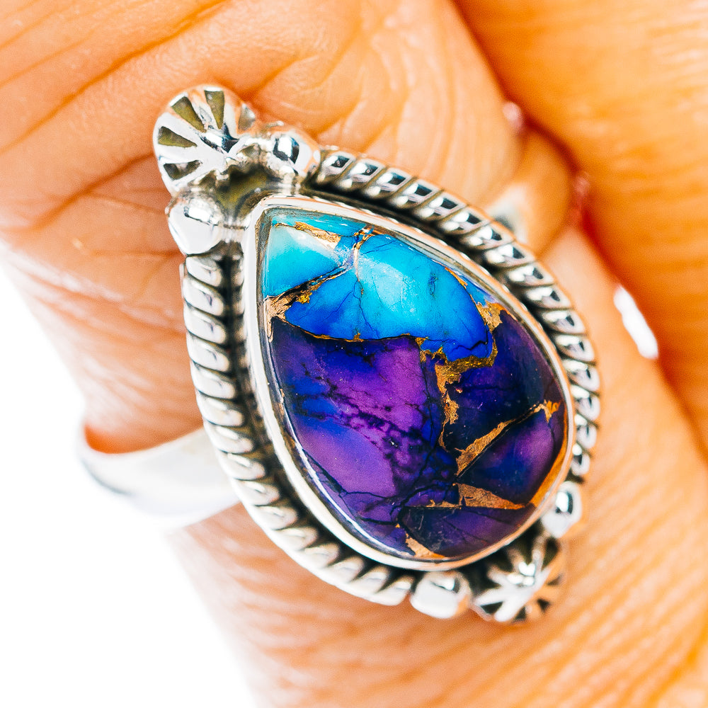 Southwestern Style Violet Blue Dahlia Turquoise Ring Size 9 (.925 Sterling Silver)