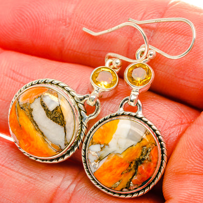 Orange Copper Composite Turquoise, Citrine Earrings 1 3/4" (925 Sterling Silver) EARR432006