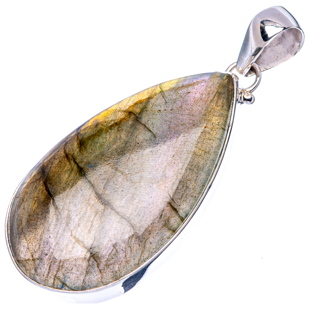 Teardrop labradorite pendant with 925 sterling silver bail and bezel, multicolor stone.