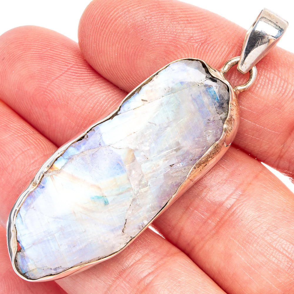 Raw Rainbow Moonstone 2 1/4" Pendant (925 Sterling Silver) P40012