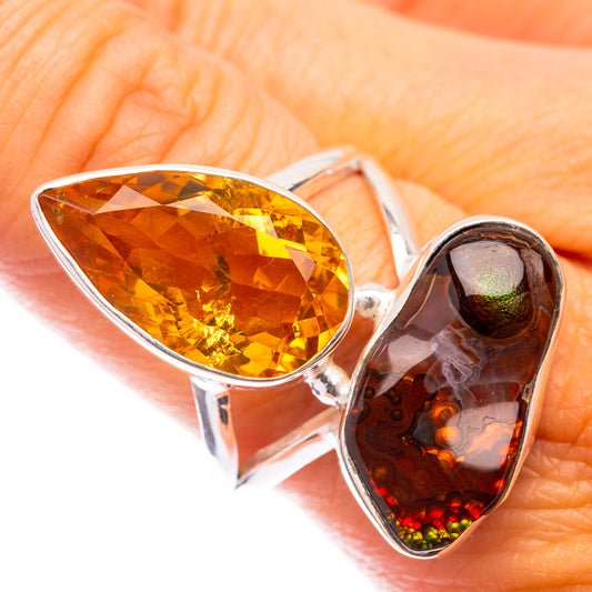 Large Mexican Fire Agate, Citrine Ring Size 10 (925 Sterling Silver) R141680