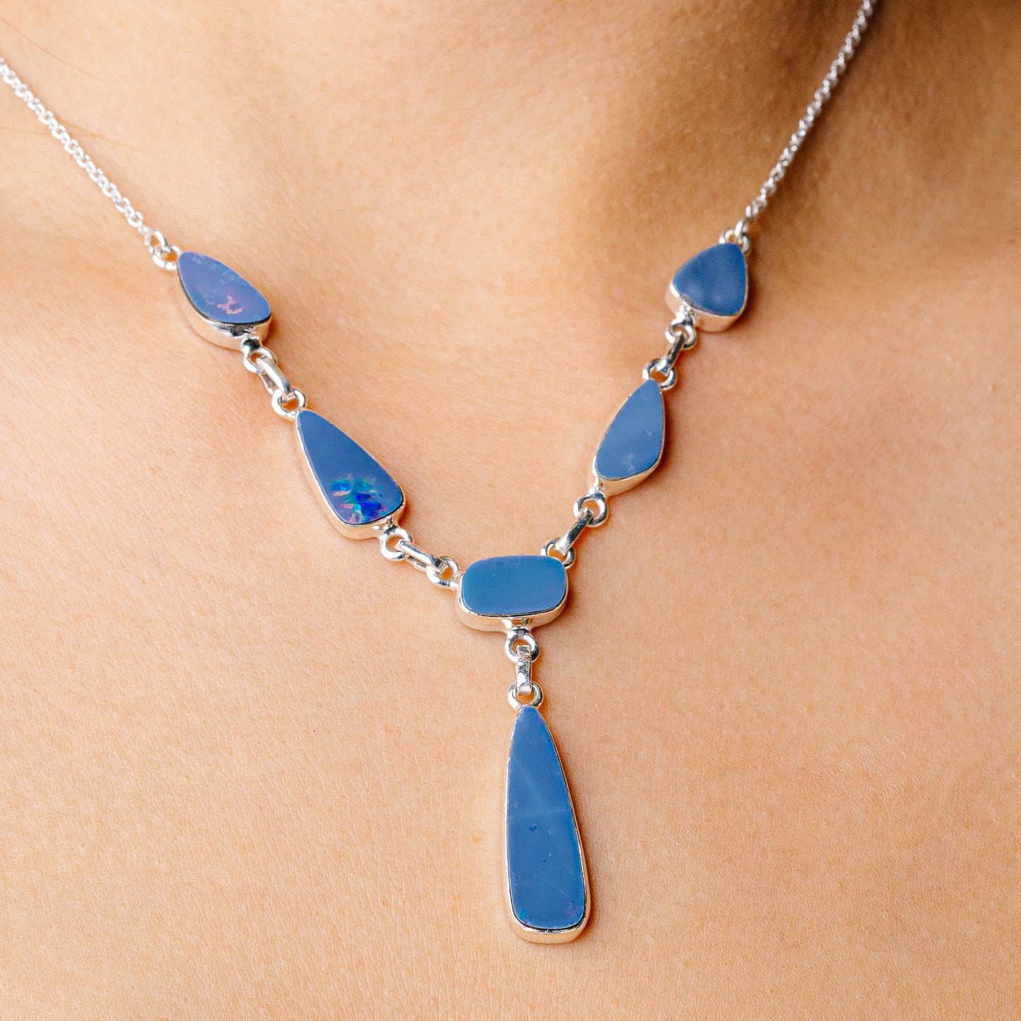 Doublet Opal Necklace 18 7/8 To 20 5/8" (925 Sterling Silver) N90281