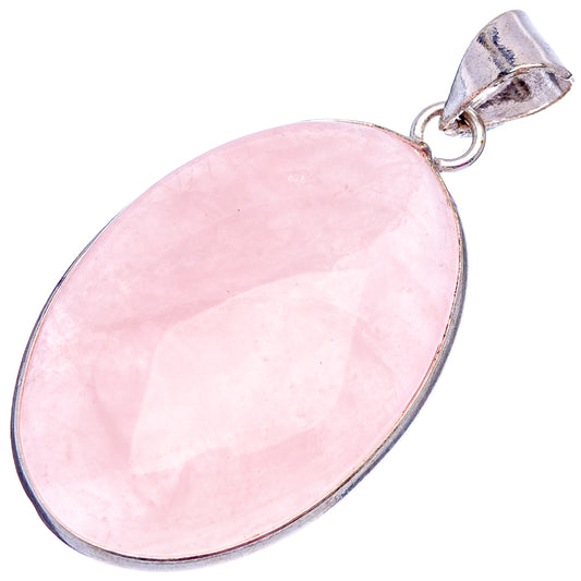 Oval rose quartz pendant with polished silver-plated frame and top bail