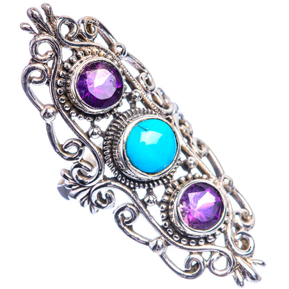 Large Sleeping Beauty Turquoise, Amethyst 925 Sterling Silver Ring Size 5.75
