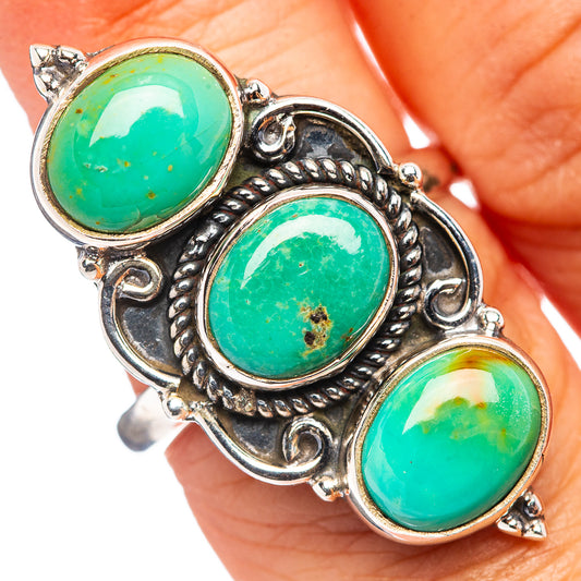 Adjustable .925 sterling silver ring with three oval turquoise cabochons